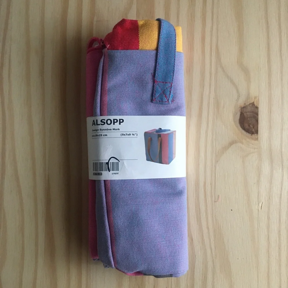 Ikea Alsopp Multi Color Striped Fabric Lunch Bag